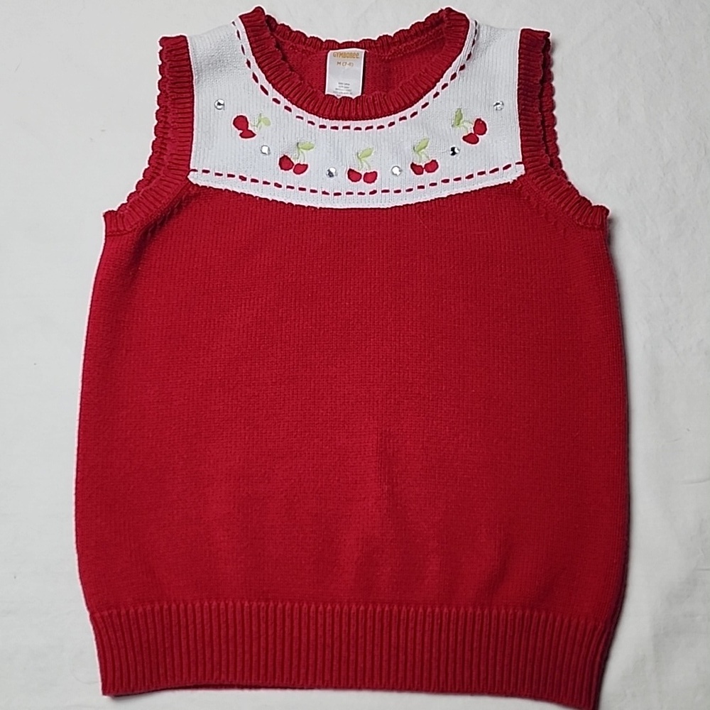 Gymboree Red Cherry Embroidered Sweater Vest Rhinestones Girls 7–8 Cute Retro - Picture 3 of 8
